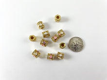 Load image into Gallery viewer, Pastel Smiley Beads -  Enamel CZ Pave Hexagon Spacer Component Beads Over Copper 6pcs
