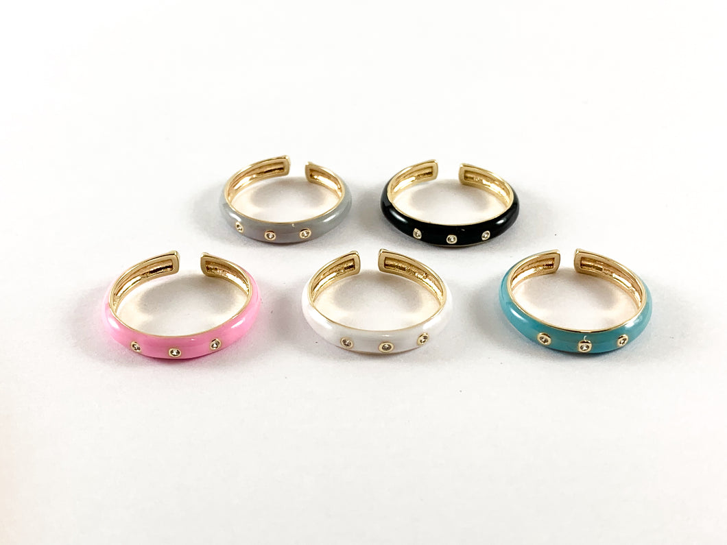 Colorful Enamel 18K Gold Plated Copper CZ Pave Adjustable Ring 4pcs