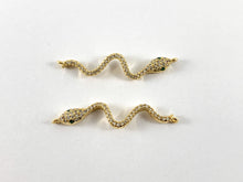 Load image into Gallery viewer, Real Gold 18K Plated Micro CZ Green Eye Snake Pave Connector Over Brass 5pcs
