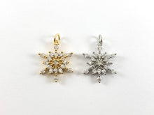 Load image into Gallery viewer, Real Gold 18K Plated Micro CZ Pave Snowflake Charm Over Copper 6pcs
