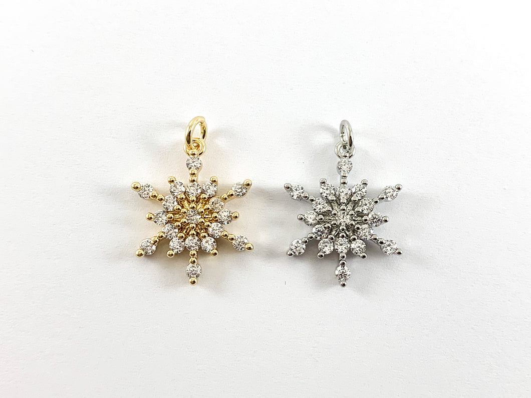 Real Gold 18K Plated Micro CZ Pave Snowflake Charm Over Copper 6pcs