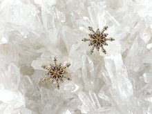 Load image into Gallery viewer, Real Gold/Platinum Plated CZ Pave Snowflake Earring Stud Over Copper 3pairs
