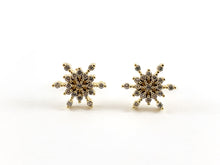 Load image into Gallery viewer, Real Gold/Platinum Plated CZ Pave Snowflake Earring Stud Over Copper 3pairs
