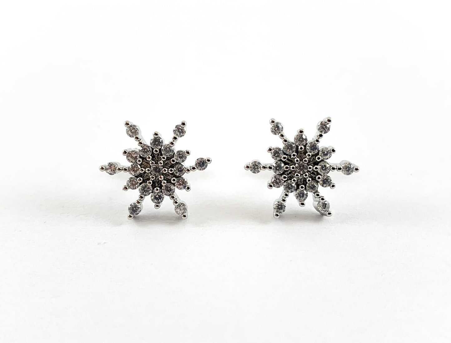 Real Gold/Platinum Plated CZ Pave Snowflake Earring Stud Over Copper 3pairs