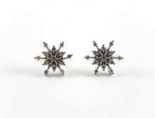 Load image into Gallery viewer, Real Gold/Platinum Plated CZ Pave Snowflake Earring Stud Over Copper 3pairs
