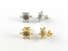 Load image into Gallery viewer, Real Gold/Platinum Plated CZ Pave Snowflake Earring Stud Over Copper 3pairs
