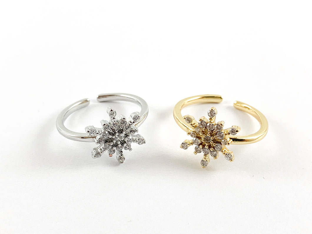 18K Real Gold/Platinum Plated CZ Pave Snowflake Cluster Statement Ring 5pcs