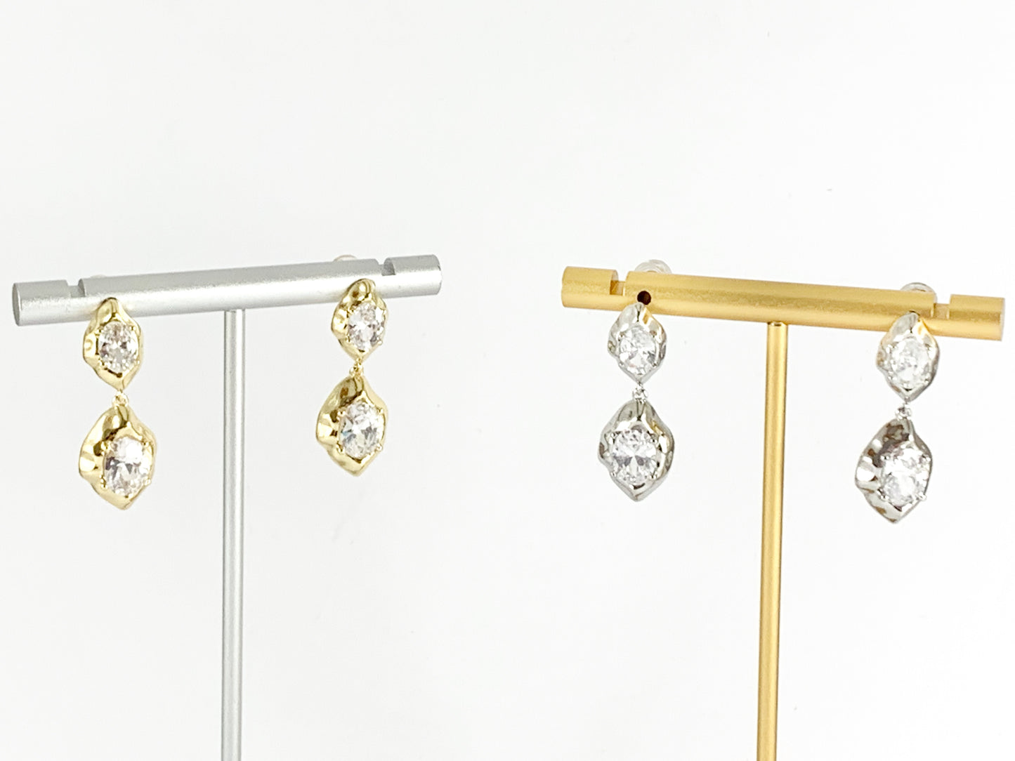 Deslumbrantes aretes colgantes orgánicos con diamantes de imitación soldados en oro de 18 quilates o cobre plateado, 3 pares