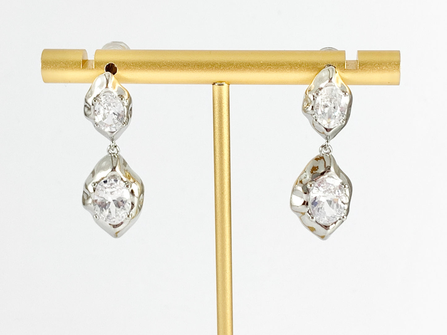 Deslumbrantes aretes colgantes orgánicos con diamantes de imitación soldados en oro de 18 quilates o cobre plateado, 3 pares