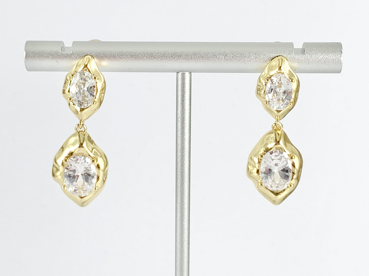 Deslumbrantes aretes colgantes orgánicos con diamantes de imitación soldados en oro de 18 quilates o cobre plateado, 3 pares