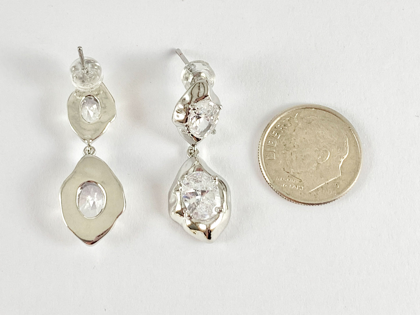 Deslumbrantes aretes colgantes orgánicos con diamantes de imitación soldados en oro de 18 quilates o cobre plateado, 3 pares