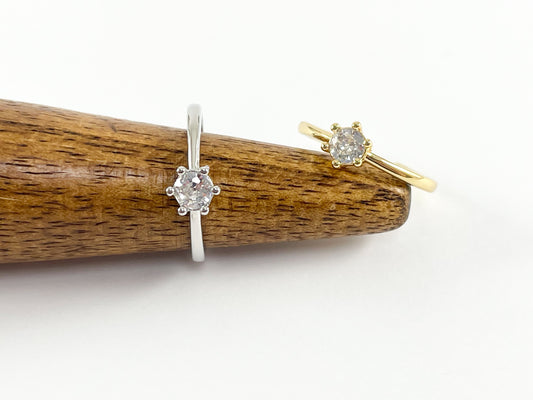 Real Gold/Silver 18K Plated Copper Adjustable Round Solitaire Ring 5 pcs