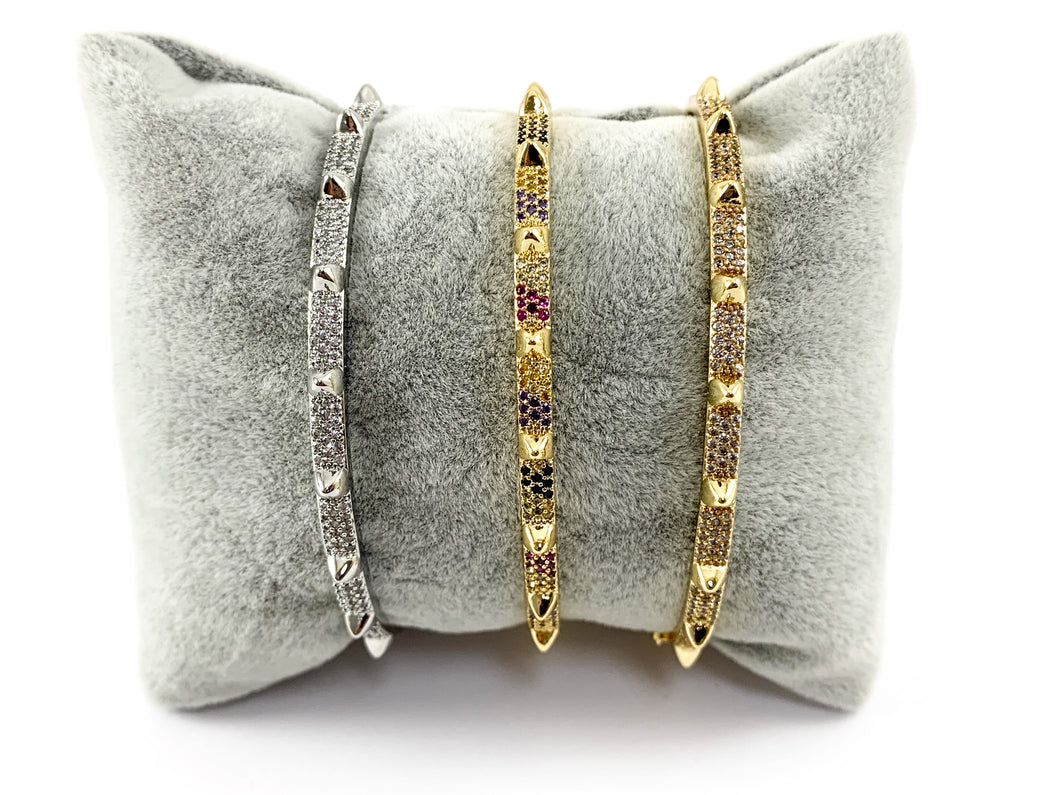 Real Gold/Platinum 18K Plated Copper CZ Pave Spikes Dainty Bracelet Cuffs