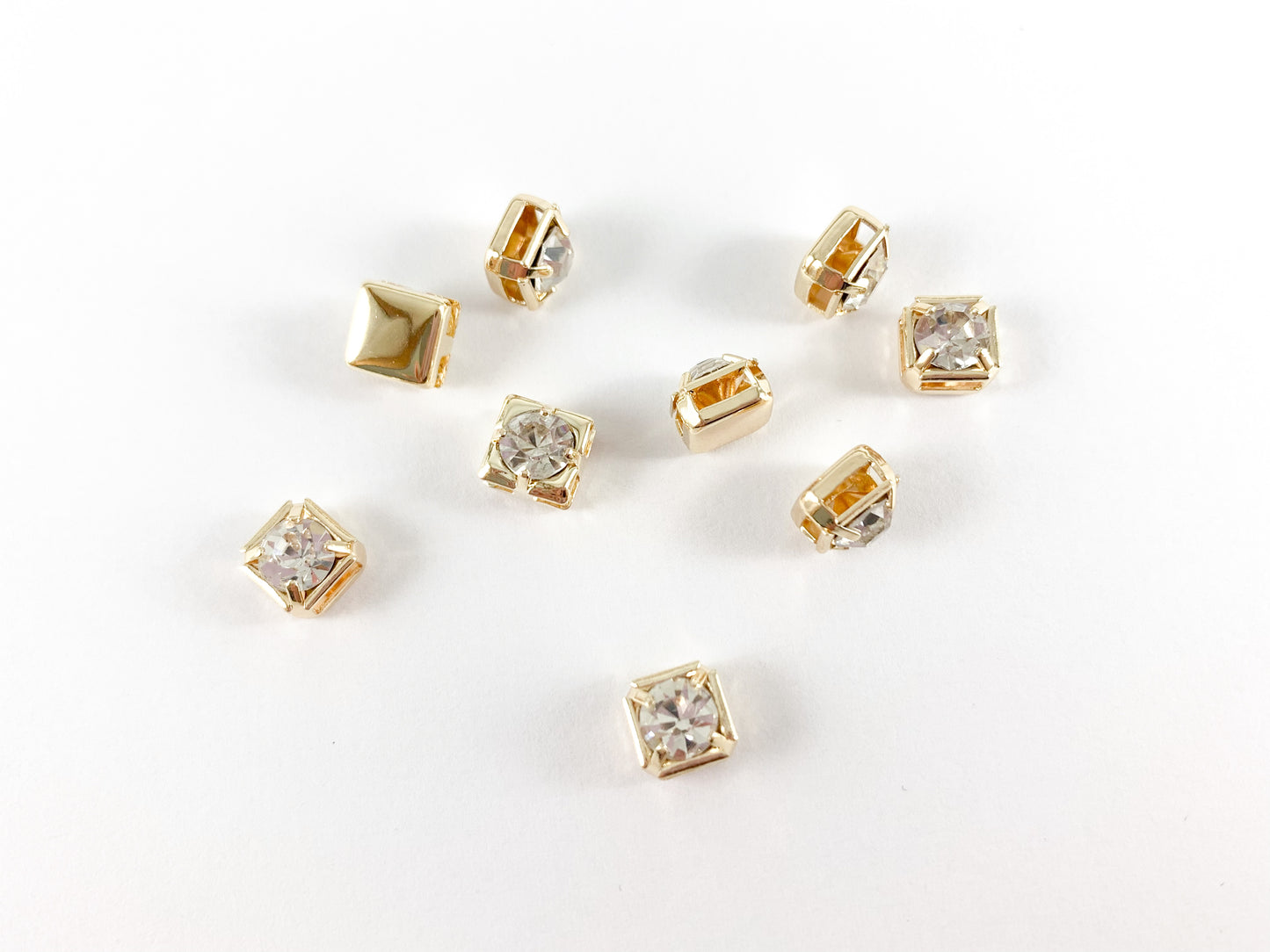 Square Rhinestone Bead 4 hole Slide Spacer Beads in 18K Gold or Silver Plated Copper for Jewelry Making 20pcs