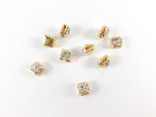 Load image into Gallery viewer, Square Rhinestone Bead 4 hole Slide Spacer Beads in 18K Gold or Silver Plated Copper for Jewelry Making 20pcs
