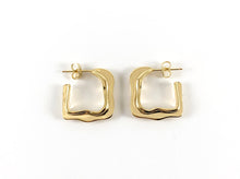 Load image into Gallery viewer, 18K Real Gold/Platinum Plated Square Open Wavy Hoops Earrings 3 pairs
