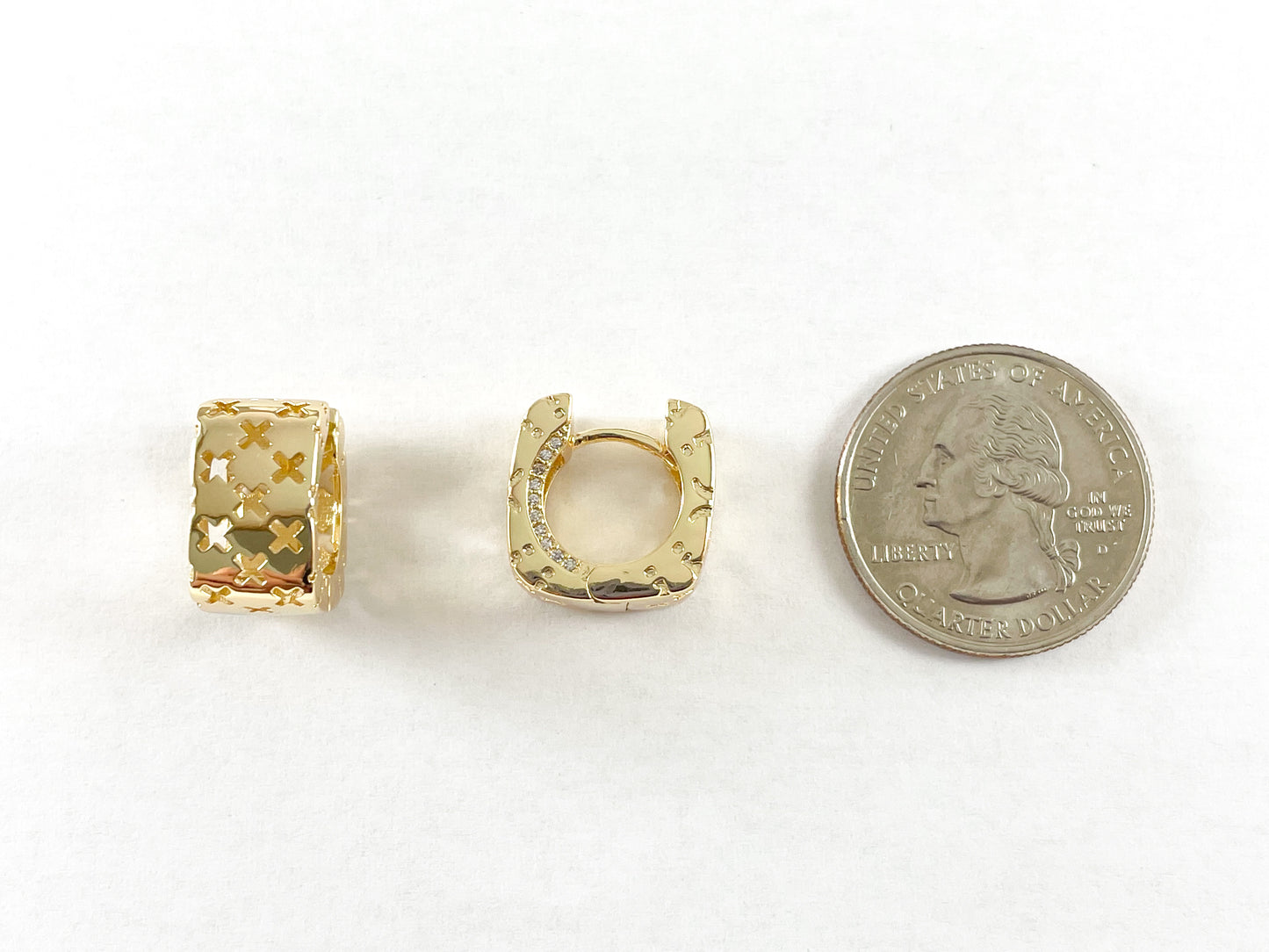 18K Gold Plated CZ Pave Square Box Earring Huggies over Copper 4pairs