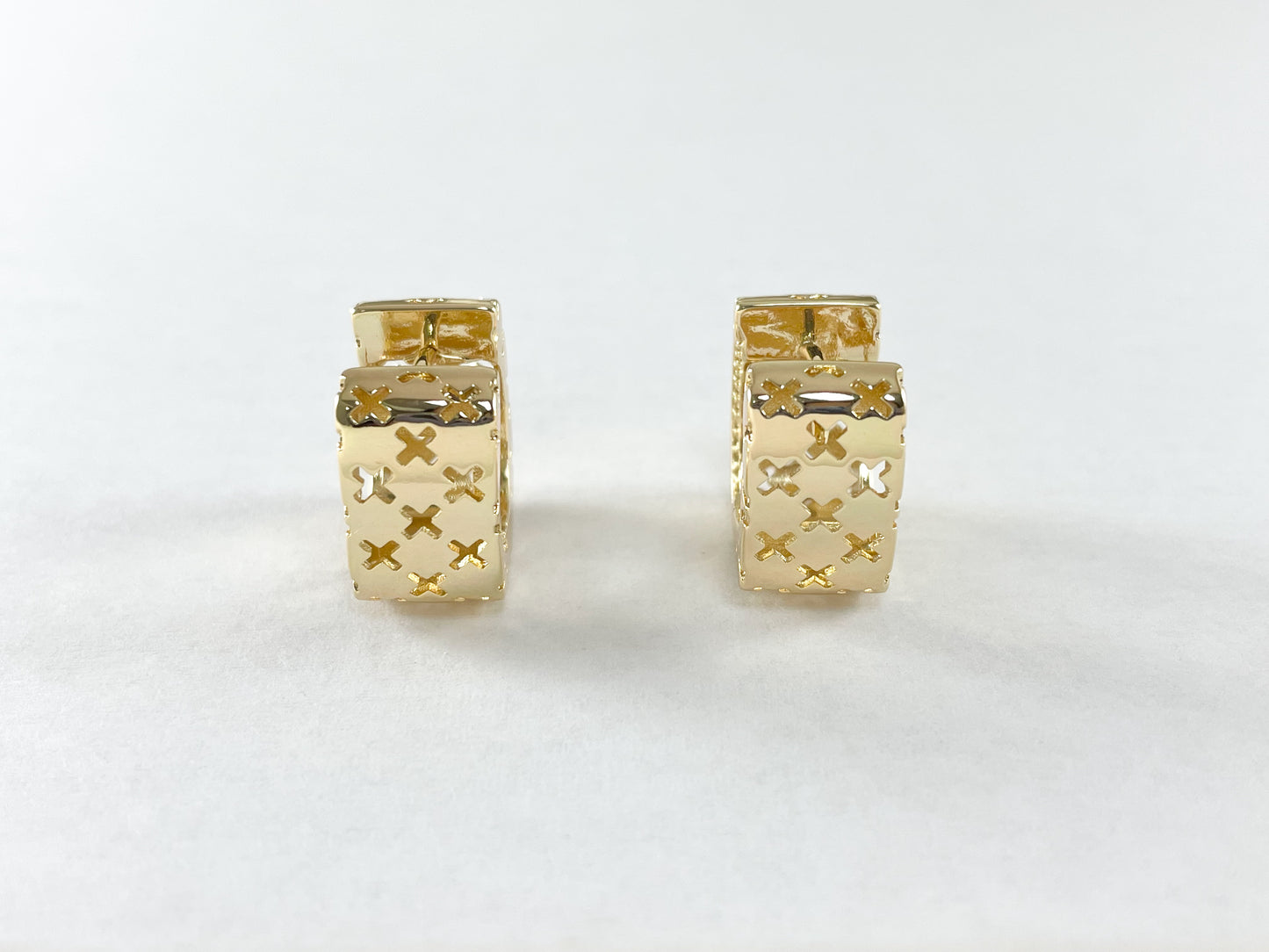 18K Gold Plated CZ Pave Square Box Earring Huggies over Copper 4pairs