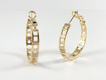 Load image into Gallery viewer, Square Link CZ Pave Hoops Earrings in 18k Gold or Silver plated Copper 2pairs
