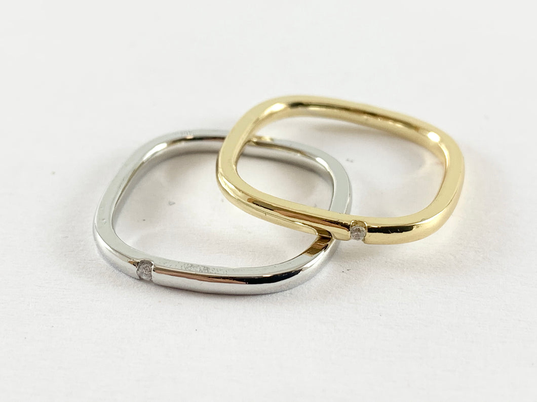 Anillo minimalista cuadrado simple, fino, delicado, chapado en oro real/platino de 18 quilates con circonita cúbica, 10 piezas