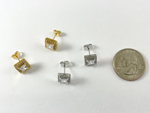 Load image into Gallery viewer, 18K Gold/Platinum Plated CZ Pave Square Halo Earring Studs Over Copper 5pairs
