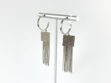 Load image into Gallery viewer, Real 18K Gold/Silver Plated CZ Pave Square Tassel Earring Over Copper 1 pair
