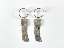 Load image into Gallery viewer, Real 18K Gold/Silver Plated CZ Pave Square Tassel Earring Over Copper 1 pair
