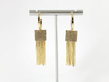 Load image into Gallery viewer, Real 18K Gold/Silver Plated CZ Pave Square Tassel Earring Over Copper 1 pair
