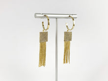 Load image into Gallery viewer, Real 18K Gold/Silver Plated CZ Pave Square Tassel Earring Over Copper 1 pair
