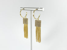 Load image into Gallery viewer, Real 18K Gold/Silver Plated CZ Pave Square Tassel Earring Over Copper 1 pair
