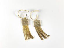 Load image into Gallery viewer, Real 18K Gold/Silver Plated CZ Pave Square Tassel Earring Over Copper 1 pair
