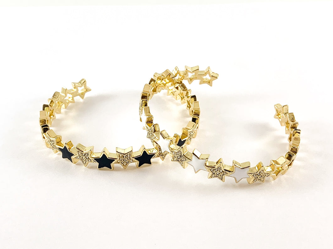 Real Gold 18K Plated Enamel CZ Pave Copper Star Adjustable Bracelet Cuffs/Bangles 1pc