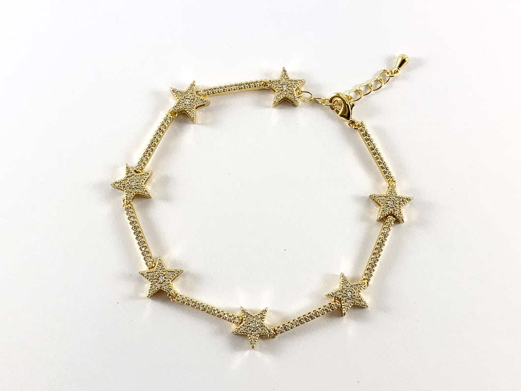 18K Gold Plated Plated CZ Pave Star Bracelet with Extender 1pc