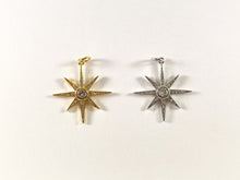 Load image into Gallery viewer, Real Gold/Platinum 18K Plated Micro CZ Star Burst Pave Pendant Over Brass 6pcs
