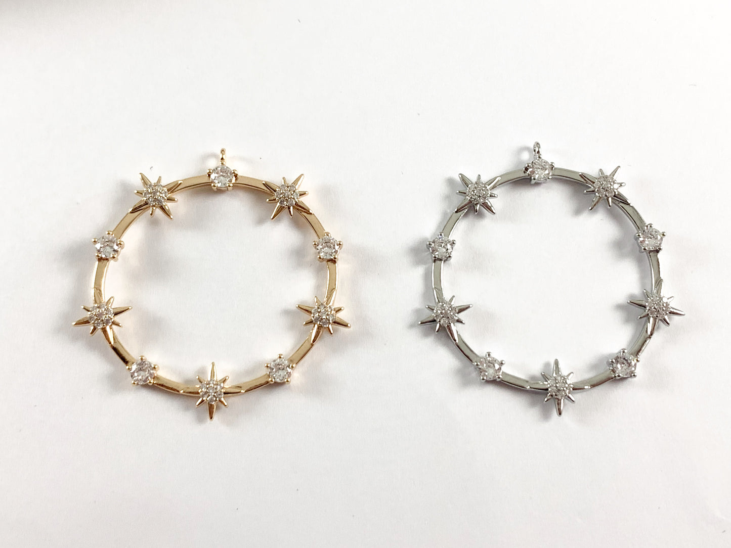 Real Gold/Platinum 18K Plated Micro CZ Sun Burst Pave Circle Pendant Over Brass 6 pcs