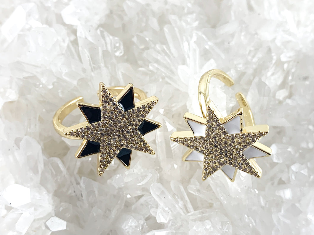 Real Gold 18K Plated Enamel Starburst Adjustable Ring 3pcs