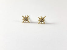 Load image into Gallery viewer, Real 18K Gold/Platinum Plated Pave Starburst Tiny Earring Stud Over Copper 5 pairs
