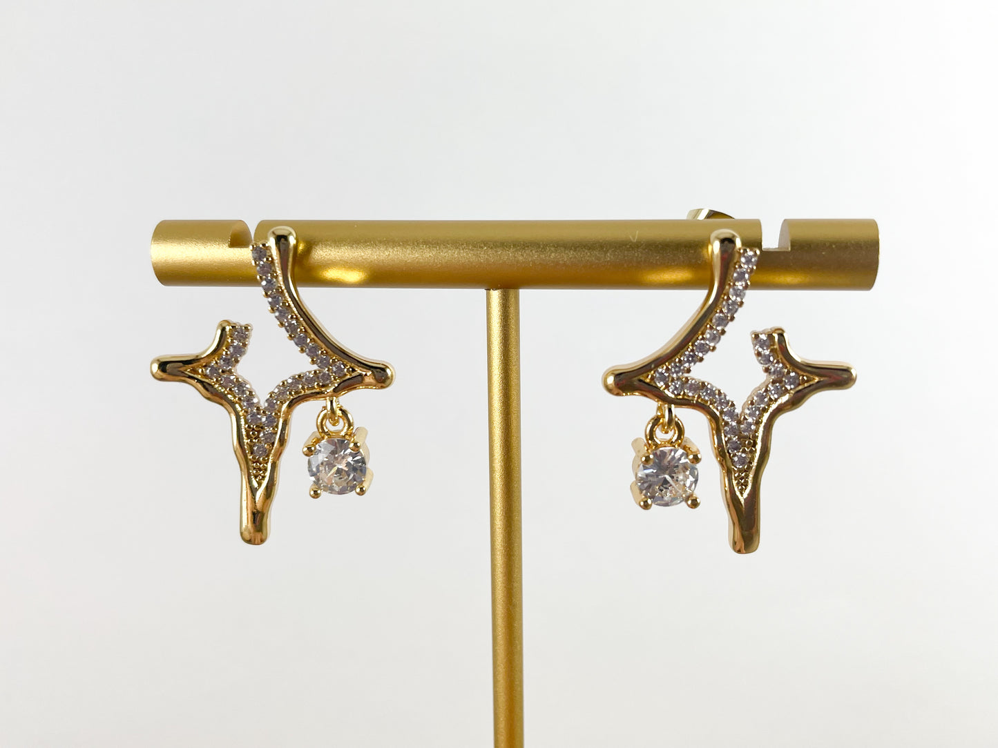Real 18K Gold Plated CZ Pave Twinkle Star Dangle Charm Earrings Over Copper 3pairs
