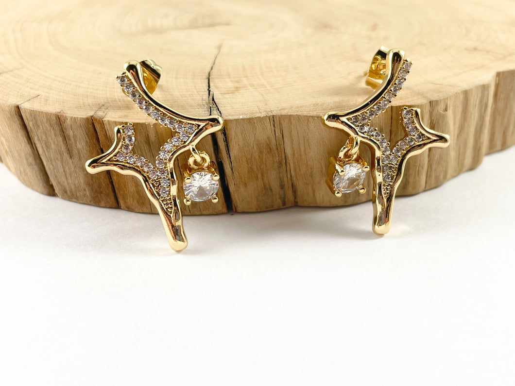 Real 18K chapado en oro CZ Pave Twinkle Star cuelga los pendientes del encanto sobre cobre 3 pares