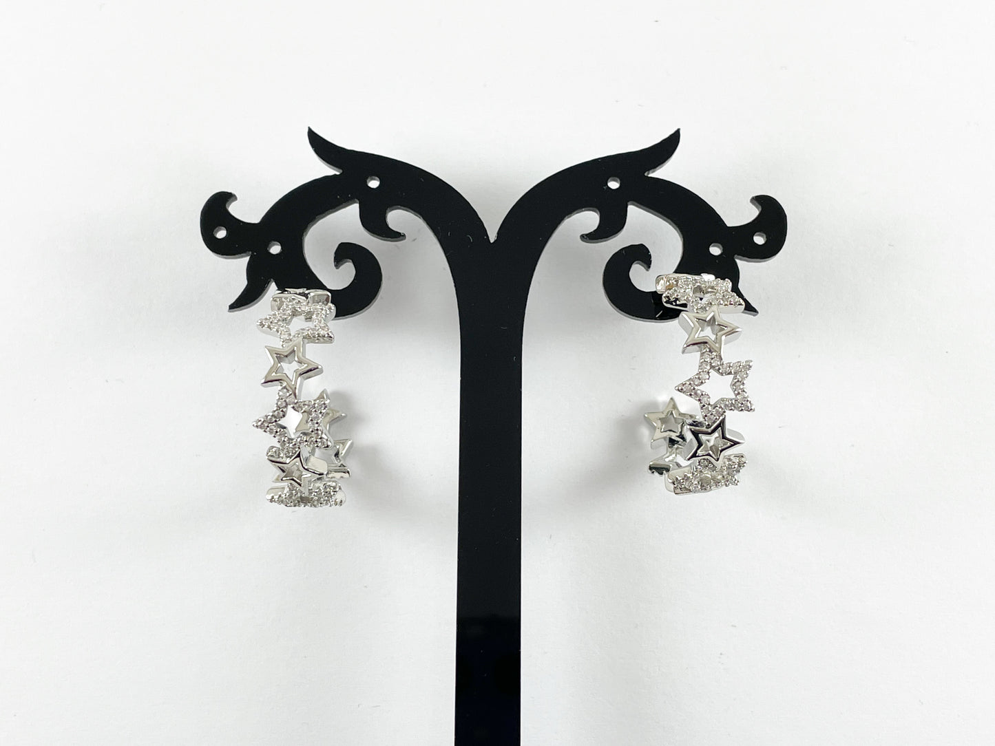 18K Gold and Platinum Plated Cubic Zirconia Star Earring Hoop Over Copper 2 pairs