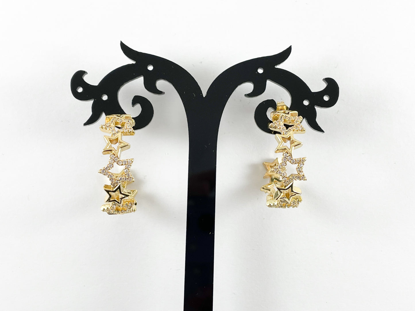 18K Gold and Platinum Plated Cubic Zirconia Star Earring Hoop Over Copper 2 pairs