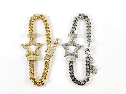 18K Gold Plated/Platinum Plated CZ Pave Star Bracelet with Extender 1pc