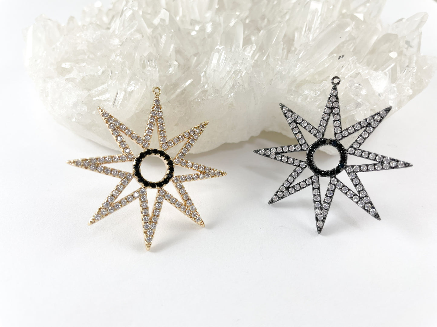 Star Burst Pendant -18K Gold/Gunmetal Plated Micro CZ Pave Over Brass 3pcs
