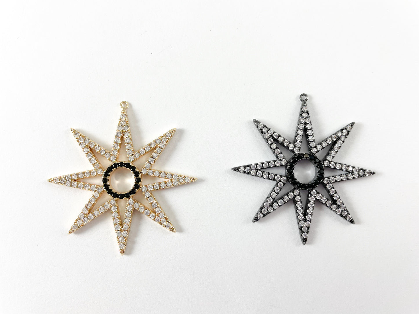 Star Burst Pendant -18K Gold/Gunmetal Plated Micro CZ Pave Over Brass 3pcs