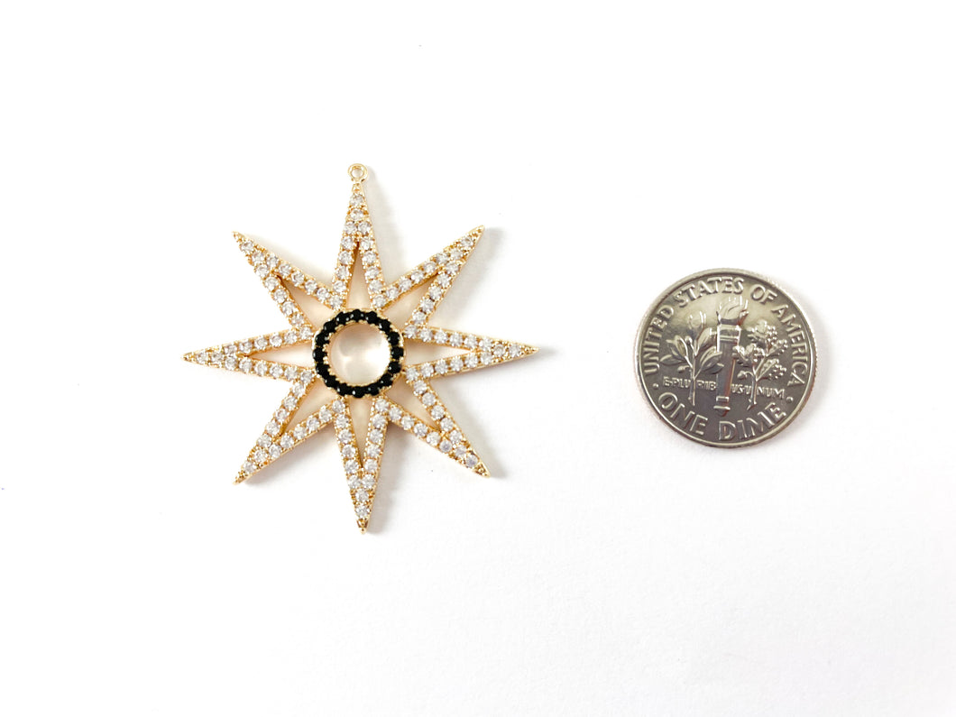 Star Burst Pendant -18K Gold/Gunmetal Plated Micro CZ Pave Over Brass 3pcs