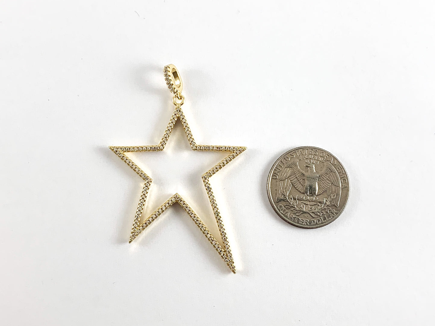 Real Gold 18K Plated Micro CZ North Star Shaped Pave Pendant Over Brass 3pc