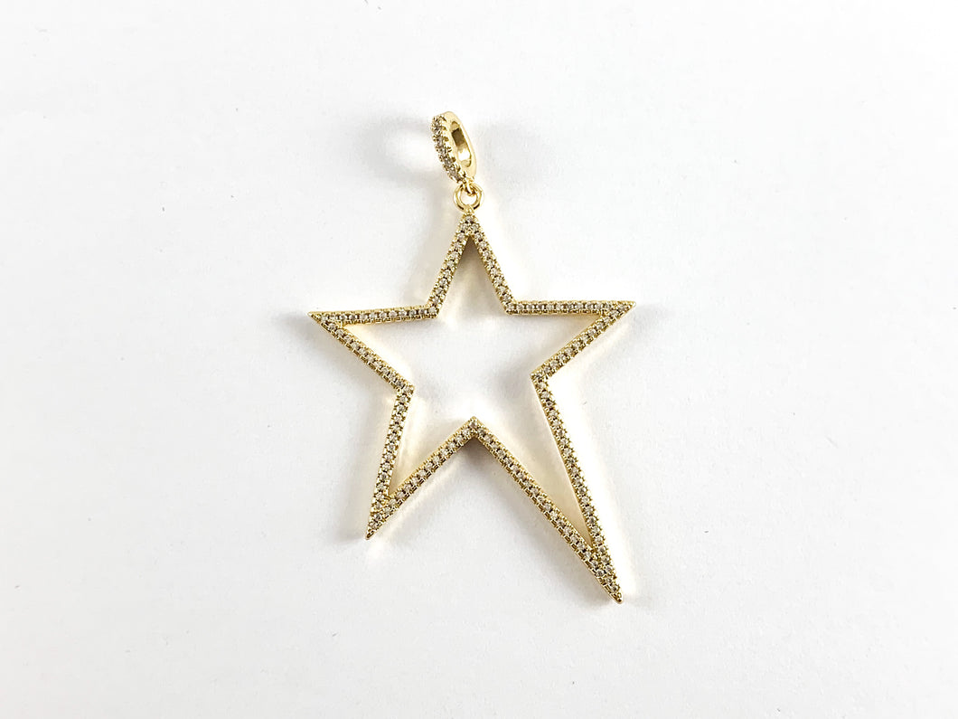 Real Gold 18K Plated Micro CZ North Star Shaped Pave Pendant Over Brass 3pc