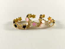 Load image into Gallery viewer, Enamel Stars Black Pink White 18K Gold Plated Copper CZ Pave Adjustable Ring 4pcs
