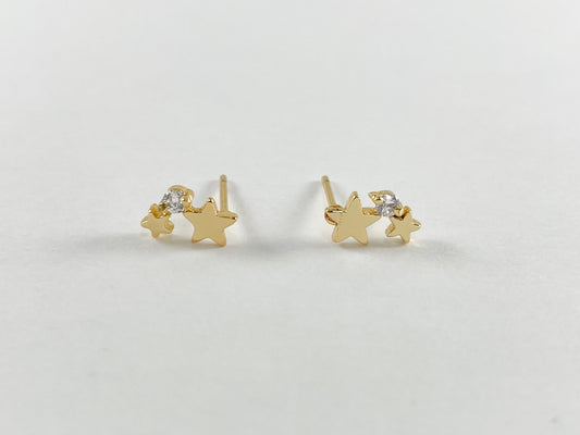 Real 18K Gold Plated Pave Star Earring Stud Over Copper 5pairs