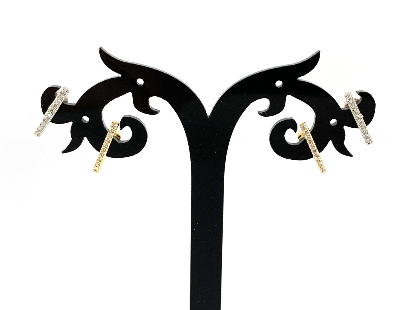 Real 18K Gold/platinum Plated CZ Pave Bar Line Stick Earring Stud Over Copper 5pairs